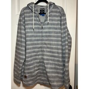 KAVU Baja Hoodie Mens XXL Bluish Gray Striped Retro Beach Surfer Hiking Full Zip